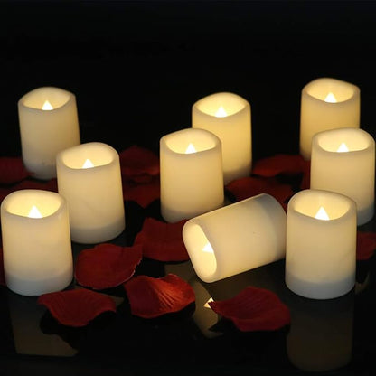 Outdoor Waterproof Flameless Votive Candles with Timer, Battery Operated LED Tealight Flickering Candles Warm Light Set of 12 Wedding Party Decor Plastic Candle(1.5 x 2 Inches)