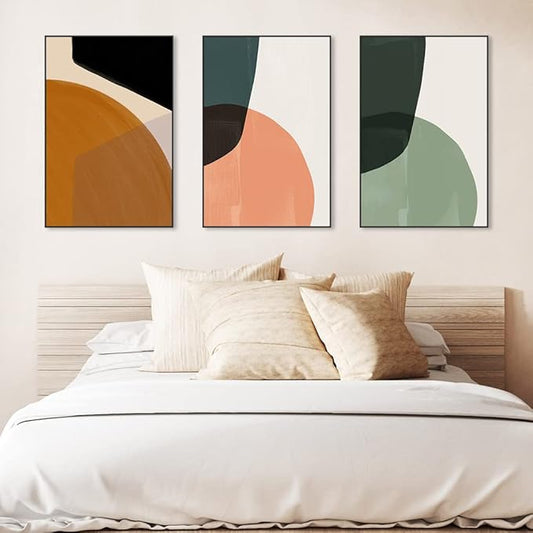MPLONG Wall Art, Frame Canvas Wall Art Set, Striking Modern Minimalism, Abstract Natural Geometric Color Block Picture Prints, Aesthetic Living Room Bedroom Office Kitchen Wall Decor