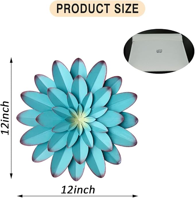 AHYS Wall Art Metal Wall Decor, 12Inch Blue - Indoor Outdoor Metal Flowers Wall Decor for Living Room Bedroom Bathroom Garden