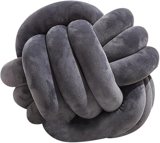 2 Pcs Knot Pillows, Dark Grey Knotted Ball Pillow Plush Throw Pillows for Bed Sofa Couch, 8.7" Decorative Round Pillow Cushions