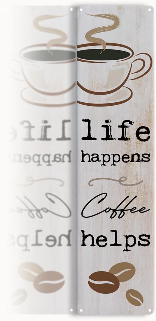 Vintage Coffee Signs, Life Happens Coffee Helps, Retro Metal Tin Sign, Inspirational Coffees Wall Art, Farmhouse Decorations for Cafe, Decorative Metal Wall Signs 15.8x4 Inches