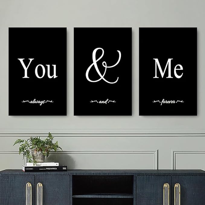 GUBIYU Set of 3 Framed Farmhouse You and Me Wall Art Above Bed Wall Decor for Bedroom 24"x36