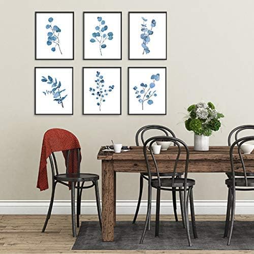DREAM BIG PRINTABLES Eucalyptus Dark Blue Art Prints (Set of 6) - Unframed - 8x10s | Trendy Botanical Decor for Living Room, Family Room, Bathroom, Office, Nursery - Gift for Gardener, Plant Lover