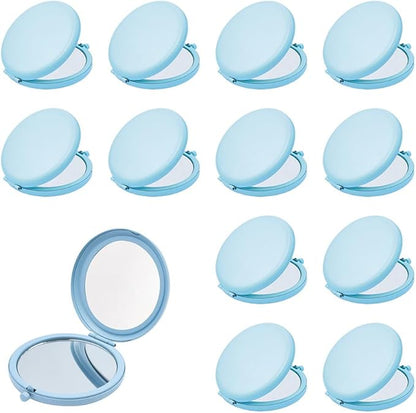 Compact Mirror for Purse, Metal Round Shell, Double-Sided 1X/12X Magnifying, Portable Travel Small Makeup Mirror, Mini Pocket Mirror, Aquamarine, 12 Packs