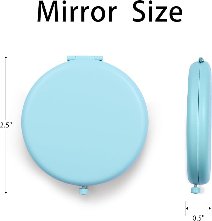 Compact Mirror for Purse, Metal Round Shell, Double-Sided 1X/2X Magnifying, Portable Travel Small Makeup Mirror, Mini Pocket Mirror, Aquamarine,4 Packs