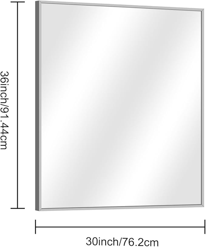 DESBING 30" x 36"Bathroom Mirror, Silver Rectangle Corner Wall Mirror with Metal Frame, Decorative Rectangular Vanity Mirror for Bedroom Bathroom Living Room Entryway (Horizontal/Vertical)