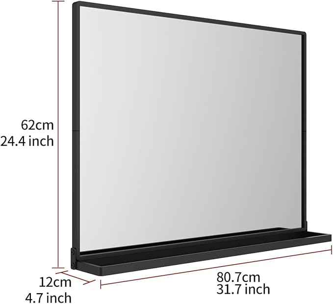 Wall Mirror with Shelf, Rectangle Bathroom Vanity Mirror for Wall, Bathroom Mirrors for Wall, Black Mirror for Bathroom Bedroom Entryway (32'' x 24'')