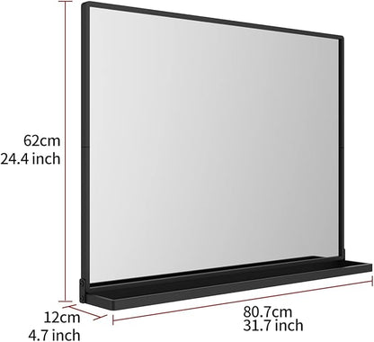 Wall Mirror with Shelf, Rectangle Bathroom Vanity Mirror for Wall, Bathroom Mirrors for Wall, Black Mirror for Bathroom Bedroom Entryway (32'' x 24'')