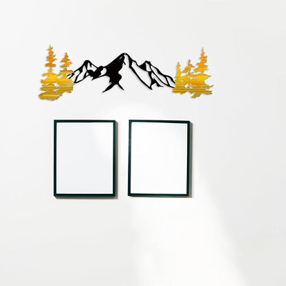 Yuzhuo Metal Mountain Wall Art Decor, Mountain Forest Silhouette Art Suitable for Living Room Bedroom Indoor Outdoor Garden Home Decoration (Yellow, 34.5L x 11W)
