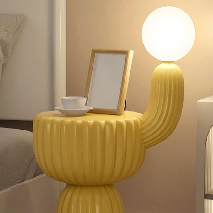 Floor Lamp Standing Lamp, Contemporary 3-Color Light Globe Plastics Lampshape Resin Floor Lamp with Table for Living Room Reading Bedroom Home Office, Yellow