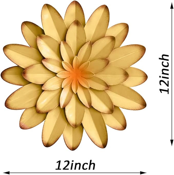 AHYS Metal Flowers Wall Decor Indoor Outdoor Metal Wall Art for Farmhouse Home Living Room Bedroom Bathroom Garden Decor – 12 Inch - Yellow
