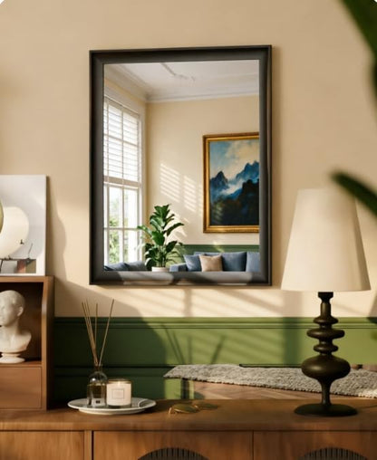 USHOWER Black Bathroom Mirrors for Over Sink 22x30 Inch, Metal Framed Rectangle Vanity Mirror for Wall, Bedroom, Living Room, Entryway, Farmhouse, Anti-Rust, HD Tempered Glass, Horizontal/Vertical