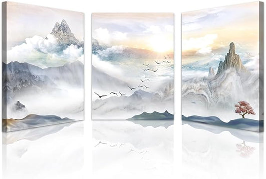 Lapremoly Large size Canvas Wall Art For Living Room Wall Decor For Bedroom Kitchen 3 Piece Abstract Mountain Landscape Painting Artwork Framed Canvas Prints Modern Office Pictures Home Walls Decor