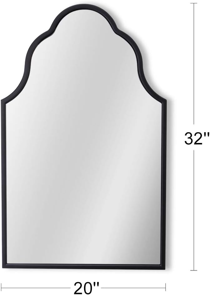 Chende Black Bathroom Mirror for Over Sink, 32"X20" Arched Mirrors with Scalloped Wooden Frame, Elegant Decorative Mirror for Living Room, Dining Room, Entryway
