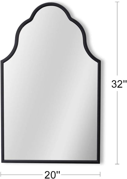 Chende Black Bathroom Mirror for Over Sink, 32"X20" Arched Mirrors with Scalloped Wooden Frame, Elegant Decorative Mirror for Living Room, Dining Room, Entryway