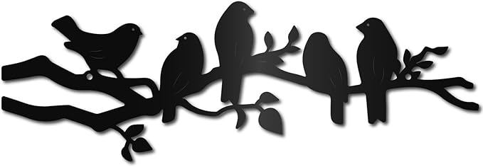CREATCABIN Bird Metal Wall Decor Birds on Vine Olive Branch Wall Art Rustic Wall Sculpture Black Bird Hanging Home Decor Sign Ornament for Home Garden Living Room Bedroom Indoor Outdoor 15.7 x 5.3Inch