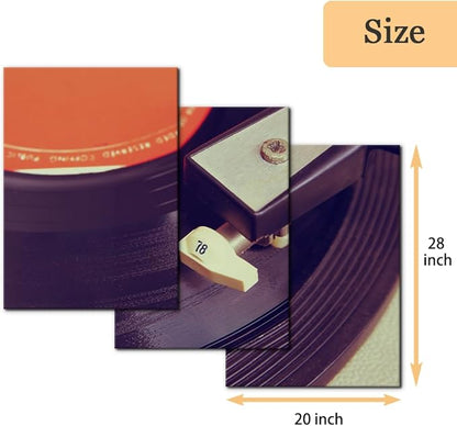 Pacimo 3 Pieces Canvas Wall Art - Old Record Player Pictures Painting Prints on Canvas Retro Musical Instrument Painting Modern Wall Art for Home Decor Stretched and Framed Ready to Hang - 20"x28"x3