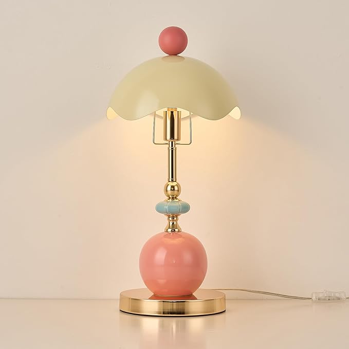 Modern Green Metal Shade Table Lamp Plug in Metal Base Desk Light with Plug Cord Switch for Bedroom Bedside Living Room