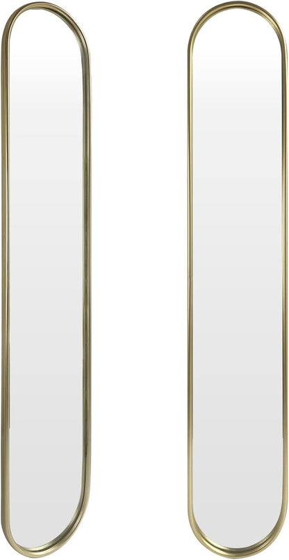 OUSHUAI Gold Full Length Oval Mirror,Narrow Capsule Long Mirrors with Metal Frame for Entryway,Hallway,Living Room 44"X8" (1pc)