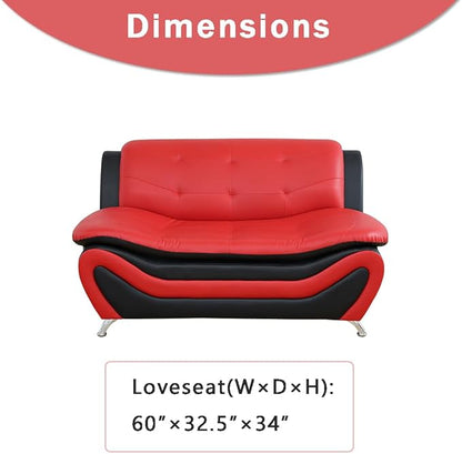 Leather Couches for Living Room, Living Room Couch Set, Sofa for Bedroom, Apartment, Living Room Furniture Sets (a-Leather Black&Red, Loveseat)