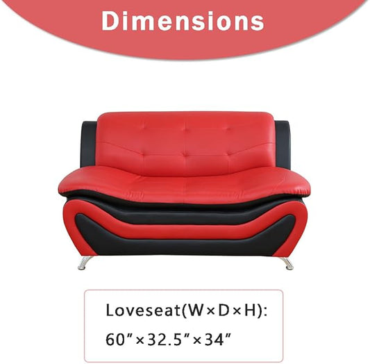 Leather Couches for Living Room, Living Room Couch Set, Sofa for Bedroom, Apartment, Living Room Furniture Sets (a-Leather Black&Red, Loveseat)