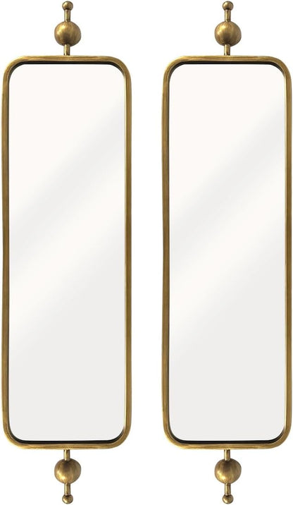 Gold Thin Mirror for Skinny Entryway Living Room badroom,Full Lenth Long Retangle Mirror with Round Corner 9" X 36"-2pack