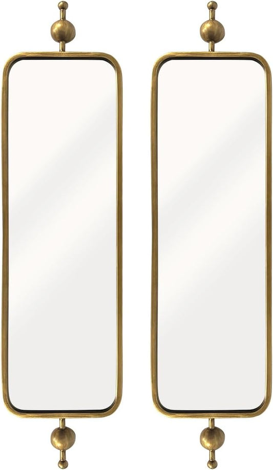 Gold Thin Mirror for Skinny Entryway Living Room badroom,Full Lenth Long Retangle Mirror with Round Corner 9" X 36"-2pack