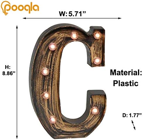 Pooqla Vintage Light Up Marquee Letters with Lights – Illuminated Industrial Style Lighted Alphabet Letter Signs - Coffee Bar Apartment Bedroom Wall Home Initials Decor A-Z