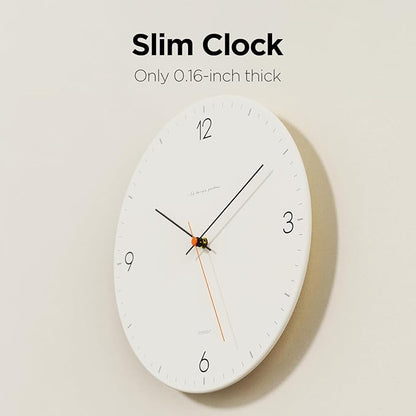 mooas Flatwood Wall Clock,12" Non-Ticking Sweep Movement Decorative Battery Operated Wall Clock for Home Living Room Kitchen Bedroom Office School (Simple Cream)