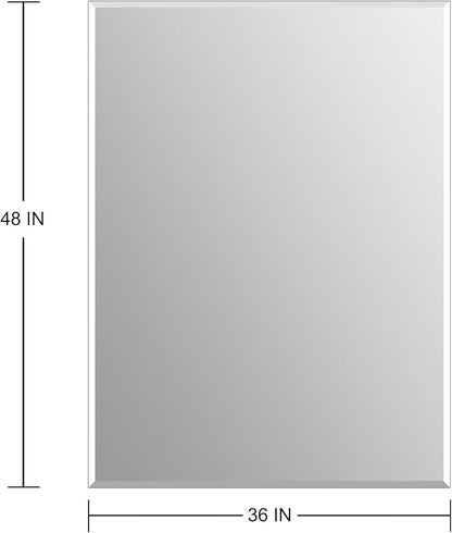 Ruomeng Frameless Mirror for Wall, 48x36 Inch Bathroom Vanity Mirror Farmhouse, Large Rectangle Mirror with Beveled Edge, Tempered Glass, Hangs Horizontally or Vertically