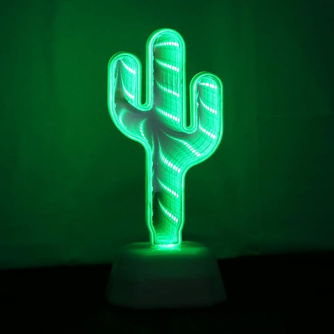 3D Creative Tunnel Lamp, Infinite Mirrors Tunnel Light, 3D Mirror Light, LED Cactus Sign Lights, Tunnel Mirrors Lights, Desktop Lamp Party Home Decor LED Night Light