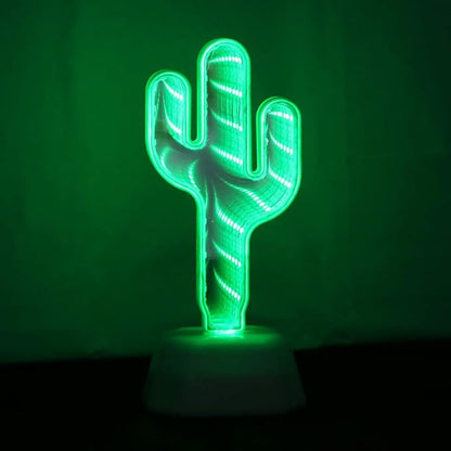 3D Creative Tunnel Lamp, Infinite Mirrors Tunnel Light, 3D Mirror Light, LED Cactus Sign Lights, Tunnel Mirrors Lights, Desktop Lamp Party Home Decor LED Night Light