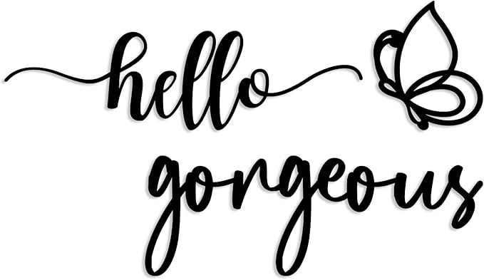 Vineland Hello Gorgeous Metal Wall Art Decor, Black Modern Minimalist Decoration, Hollow-out Decorative Sign for Bedroom Living Room Bathroom Closet Salon