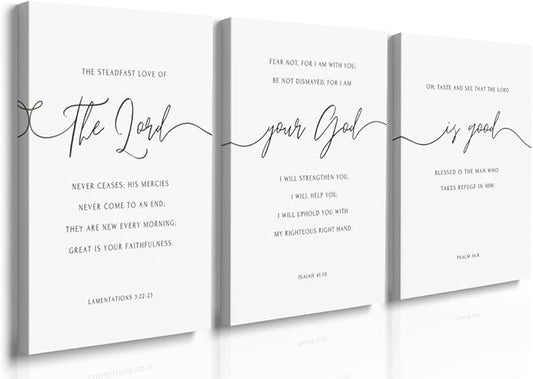 GUBIYU Black and White Christian Canvas Wall Art - The Lord Your God is Good Bible Verse Print - Large Home Decor Religious Gift 24"x36"