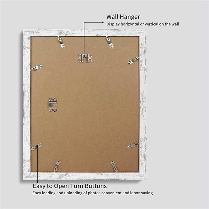 iRahmen 11x14 Picture Frame Set of 2 with Plexiglass, Distressed White Poster Frame Display 8x10 Pictures with Mat or 11 x 14 Without Mat, Wood Photo Frame for Horizontal or Vertical Wall Mount