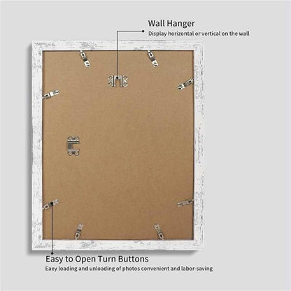 iRahmen 11x14 Picture Frame Set of 2 with Plexiglass, Distressed White Poster Frame Display 8x10 Pictures with Mat or 11 x 14 Without Mat, Wood Photo Frame for Horizontal or Vertical Wall Mount