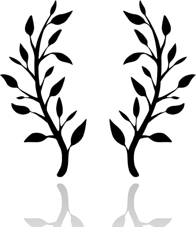 Yuzhuo 2 Pieces Metal Tree Leaf Wall Decor Branch Leaf Wall Art for Home Bedroom Living Room Iron Scroll Above The Bed Decorations (Black, L)