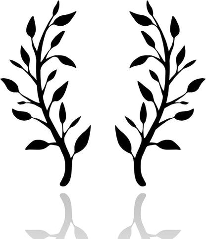 Yuzhuo 2 Pieces Metal Tree Leaf Wall Decor Branch Leaf Wall Art for Home Bedroom Living Room Iron Scroll Above The Bed Decorations (Black, L)