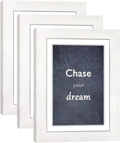 5x7 Picture Frame Set of 3 with Real Glass for Pictures 4x6 with Mat or 5x7 Without Mat, Wall Gallery or Tabletop display Photo Frames in White