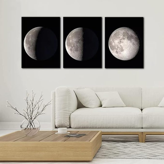 Pacimo Moon Canvas Prints Wall Art Space Pictures Paintings Modern Gallery Wrapped Black and White Abstract Sky Giclee Artwork for Living Room Bedroom Home Office Decor Ready to Hang - 12" x 16" x 3
