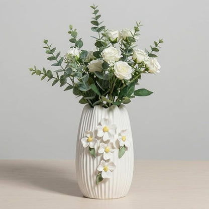 White Ceramic Vase - Modern Decorative Vase for Living Room, 3D Minimalist Flower Vases Home Decor, Centerpiece, Bathroom, Shelf, Table Decor, 7 Inch