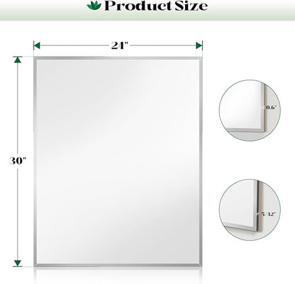 24"x30" Frameless Beveled Bathroom Wall Mirror, Rectangle Bathroom Wall Mirror with 4mm Tempered Glass for Over Sink, Bedroom, Living Room, Vanity, Hangs Horizontally or Vertically