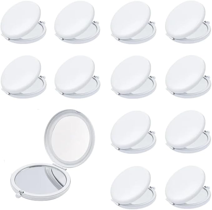 Compact Mirror for Purse, Metal Round Shell, Double-Sided 1X/12X Magnifying, Portable Travel Small Makeup Mirror, Mini Pocket Mirror, White, 12 Packs