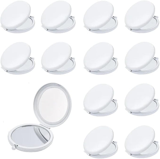Compact Mirror for Purse, Metal Round Shell, Double-Sided 1X/12X Magnifying, Portable Travel Small Makeup Mirror, Mini Pocket Mirror, White, 12 Packs