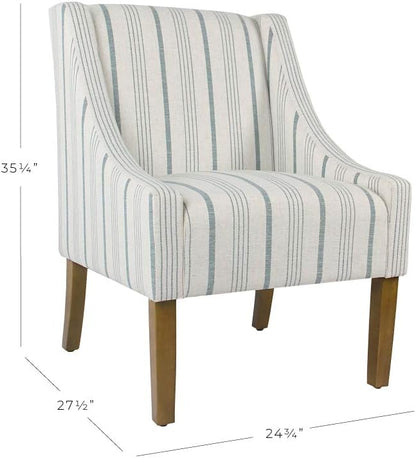 Homepop Home Decor Upholstered Classic Swoop Arm Accent Chair Accent Chairs for Living Room & Bedroom Decorative Home Furniture, Ivory & Gray Stripe