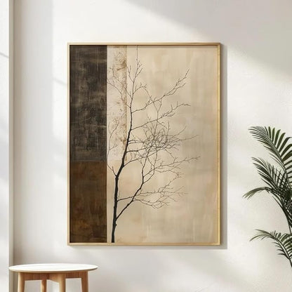 ZHBJSM Minimalist Tree Wall Art Modern Abstract Rustic Neutral Tone Bare Tree Texture Calm Nature-Themed Home Living Room Bedroom Elegant Stylish Interior Decor Accent 16x24 Inch Unframed