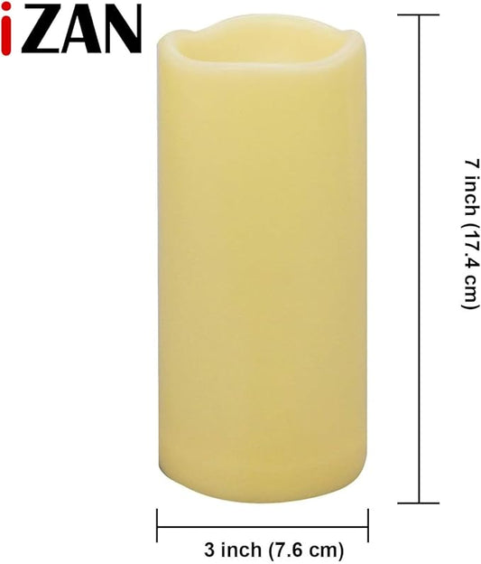 iZAN 1 Pack Waterproof Outdoor Flameless Candle with Timer 3” x 7” Battery Operated Electric LED Pillar Candle for Gift Home Décor Party Wedding Supplies Garden Halloween Christmas Decoration
