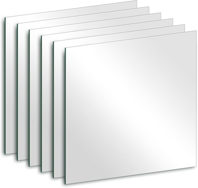 6Pcs Glass Wall Mirror Tiles 6 x 6 x 0.08'' Thick Square Mirror Sheets with Adhesive Stickers for Home Gym, Bedroom, Door, Bathroom, Entryway, Wall Decor