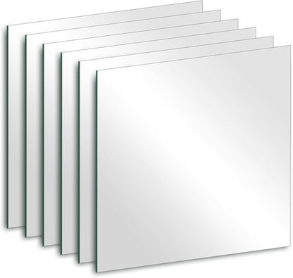 6Pcs Glass Wall Mirror Tiles 6 x 6 x 0.08'' Thick Square Mirror Sheets with Adhesive Stickers for Home Gym, Bedroom, Door, Bathroom, Entryway, Wall Decor