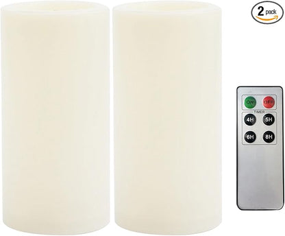 CANDLE CHOICE Outdoor Battery Operated Flameless Candles with Remote Timer Waterproof Flickering Plastic Electric LED Pillar Lights for Lantern Patio Garden Wedding Party Decorations D3”xH6” 2 PCS